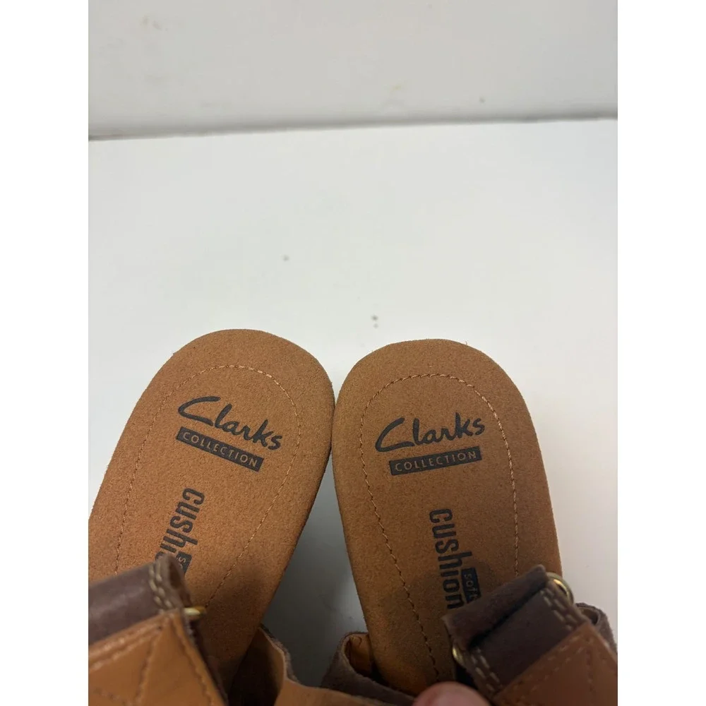 Clarks Collection Brown Suede Cork Wedge Sandals Slingback 26108746 Womens 9.5 M